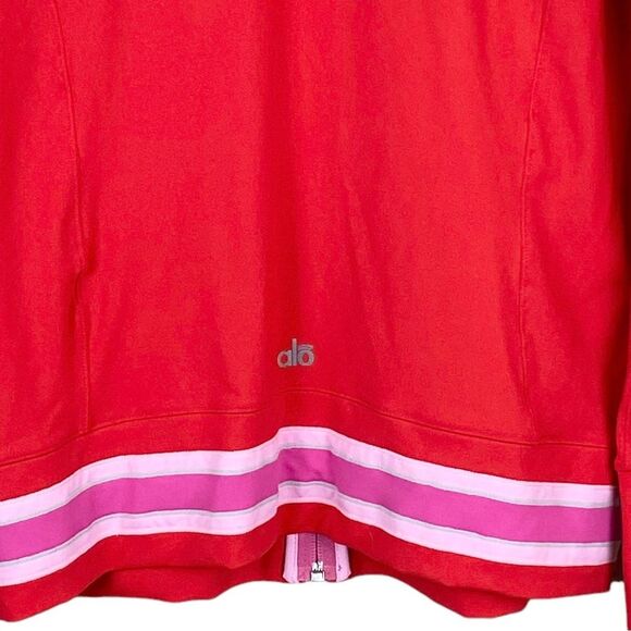 Alo Yoga Womens Red Hooded Jacket M Pink Stripe Trim Athletic Full Zip Athletic - Picture 8 of 10